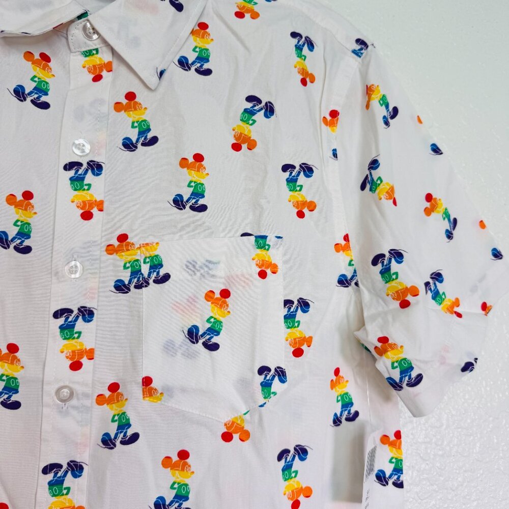Mickey Mouse Shirt Mens Small Rainbow Pride Button Up Disney Parks World NEW S - Picture 5 of 9
